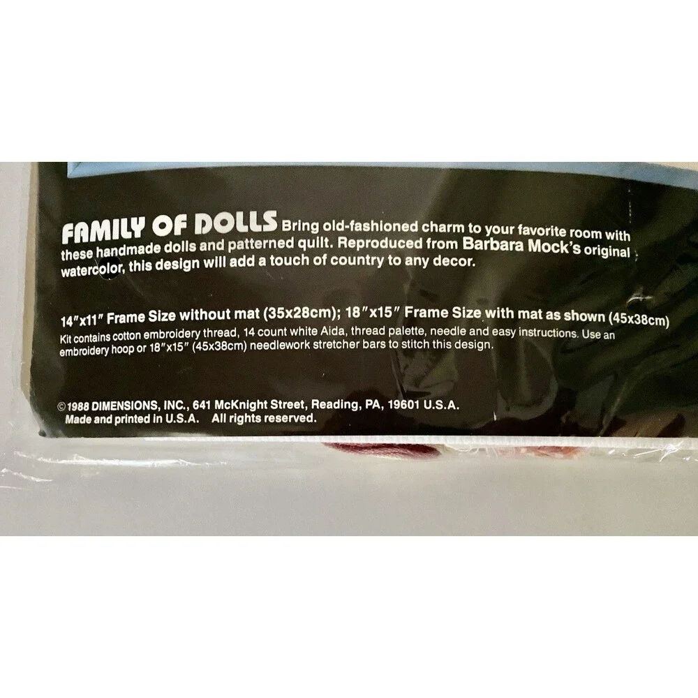 Family of Dolls Art of Barbara Mock  1988 Cross Stitch Kit by Dimensions 14x11